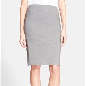 Theory Grey Virgin Wool Pencil Skirt